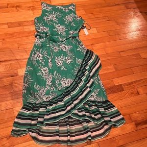Sandra Darren - Green Floral Faux Wrap Dress -10P